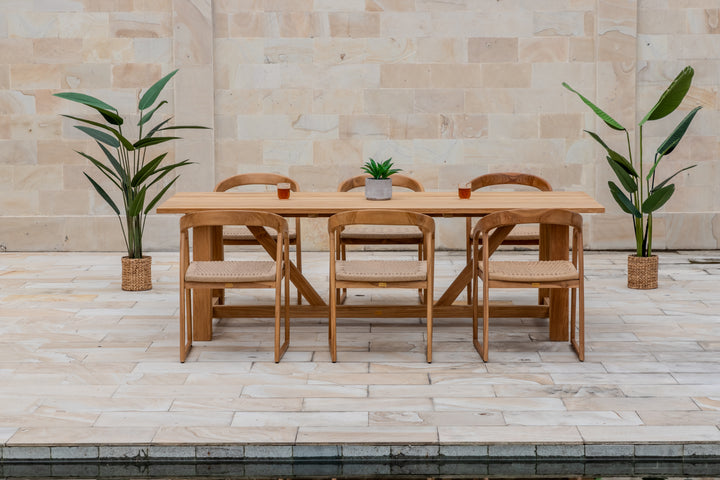 Hercules Garden Furniture Set – 246 cm Core Teak Table w/ 6 Venice Chairs