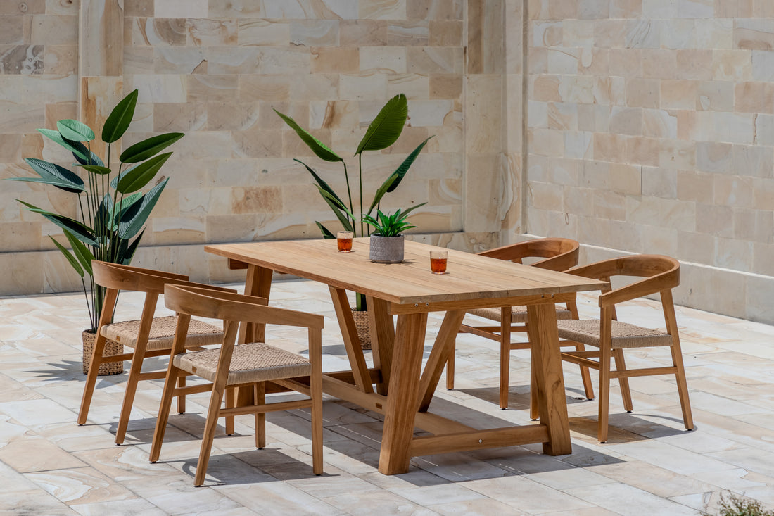 Hercules Garden Furniture Set – 200 cm Core Teak Table w/ 4 Hola Chairs