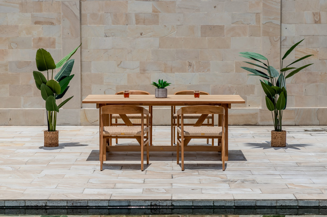 Hercules Garden Furniture Set – 200 cm Core Teak Table w/ 4 Hola Chairs