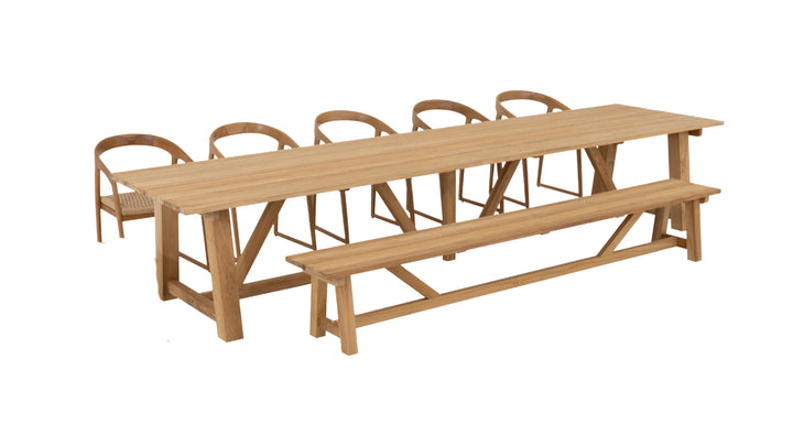 Hercules Garden Furniture Set – 400 cm Table, 290 cm Bench w/ 5 Venice Chairs Core Teak