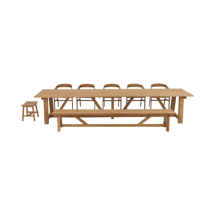 Hercules Garden Furniture Set – 400 cm Table, 290 cm Bench w/ 5 Hola Chairs Core Teak