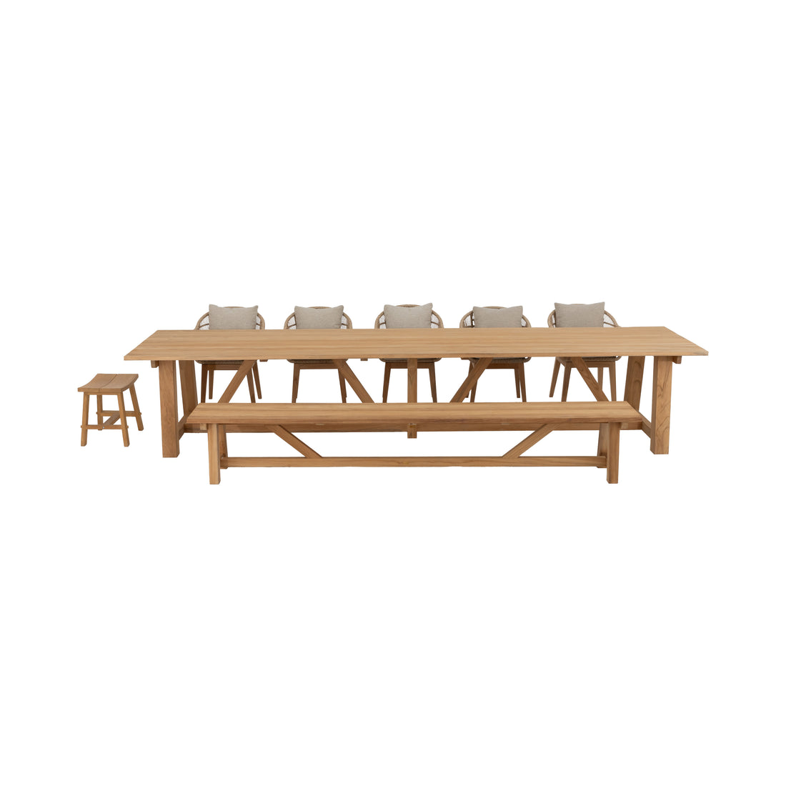 Hercules Garden Furniture Set – 400 cm Table, 290 cm Bench w/ 5 Mipando Chairs Core Teak