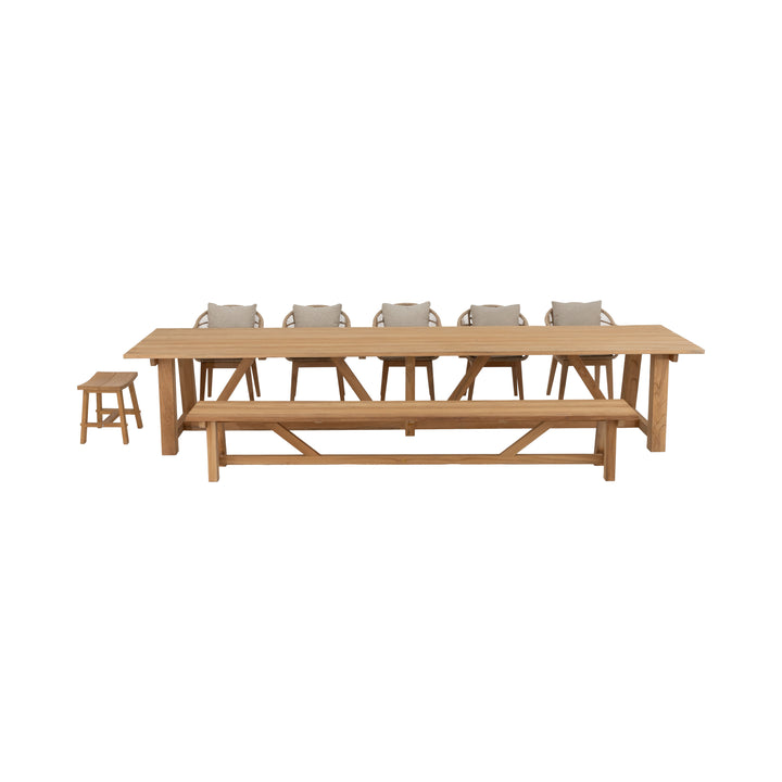 Hercules Garden Furniture Set – 400 cm Table, 290 cm Bench w/ 5 Mipando Chairs Core Teak