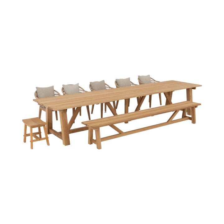 Hercules Garden Furniture Set – 400 cm Table, 290 cm Bench w/ 5 Mipando Chairs Core Teak