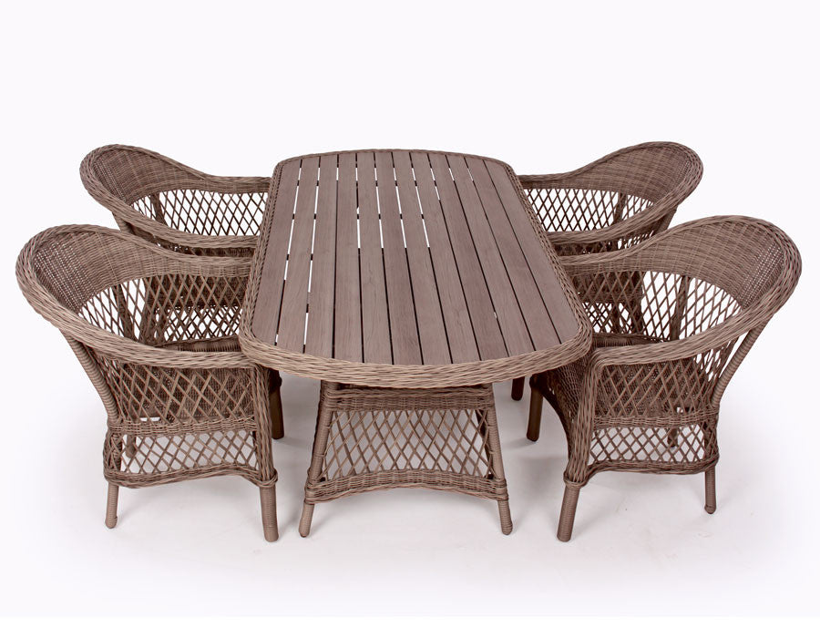 Valencia Garden Furniture Set BROWN – Table 90x165 cm w/ 4 Chairs