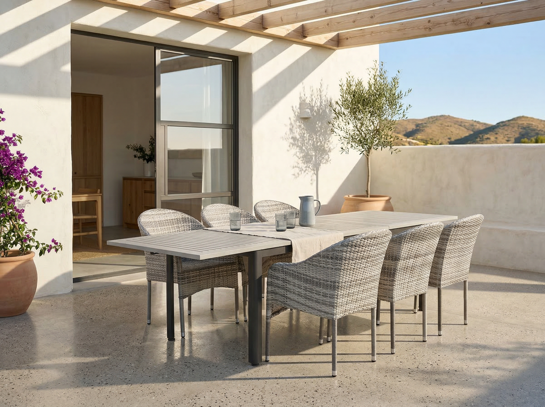 Nydala Andrea Garden Furniture Set w/6 Chairs - 90x200/280 - GREY